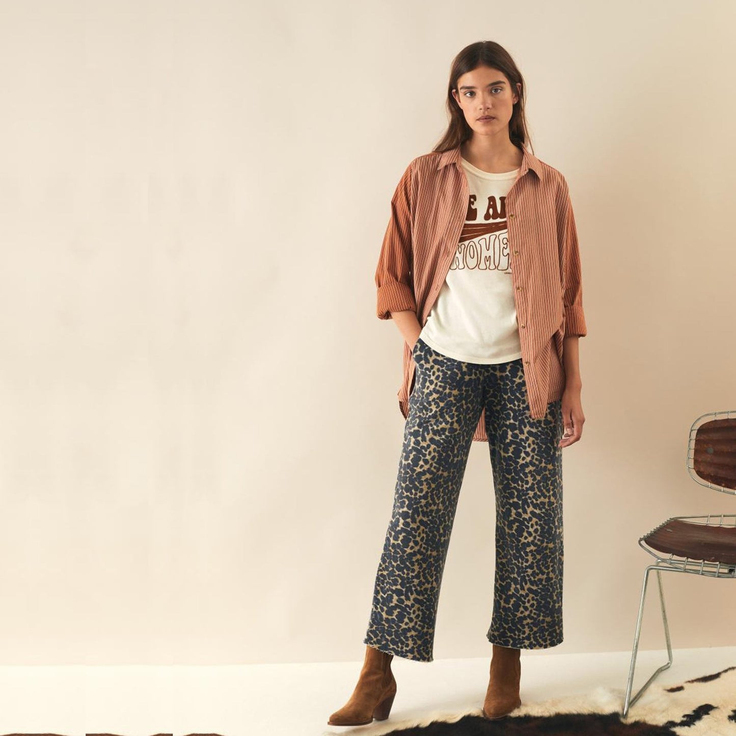 - Leopard Print Sweatpants - Beige/Black