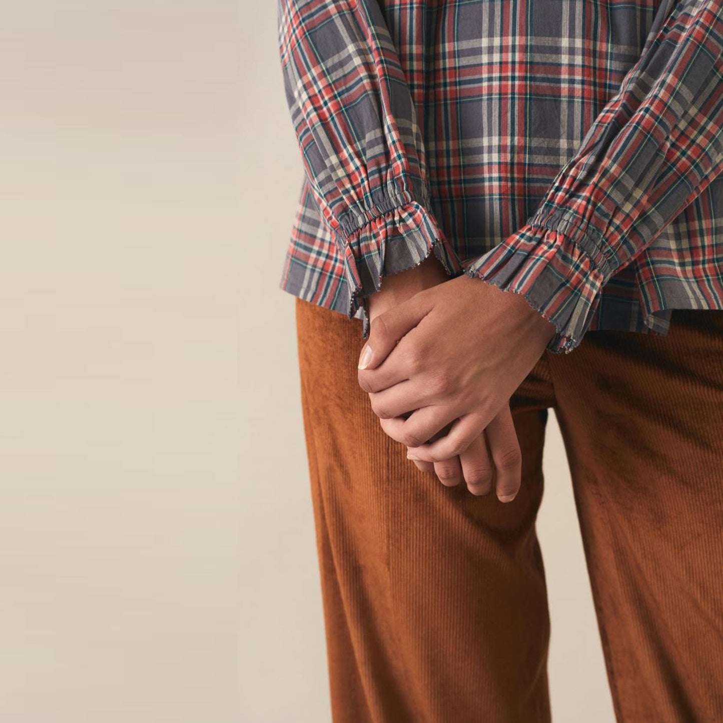 - Checked Blouse - Grey/Red