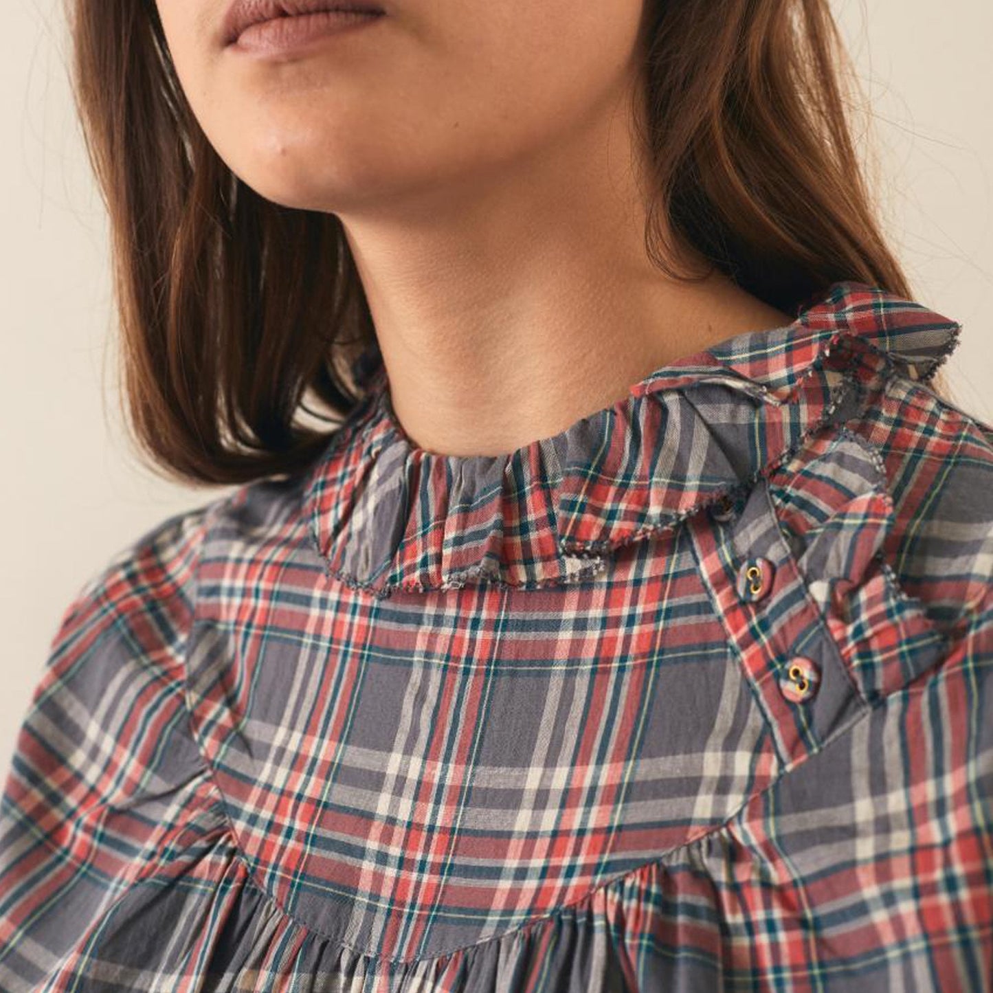 - Checked Blouse - Grey/Red