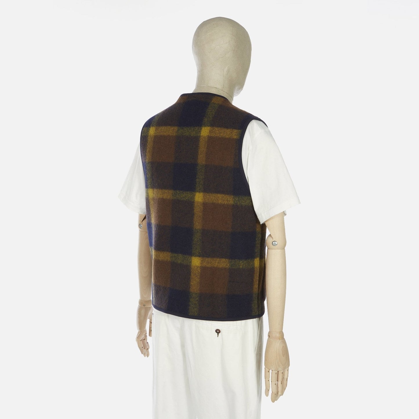 - Plaid Fleece Zip Gilet - Navy/Yellow