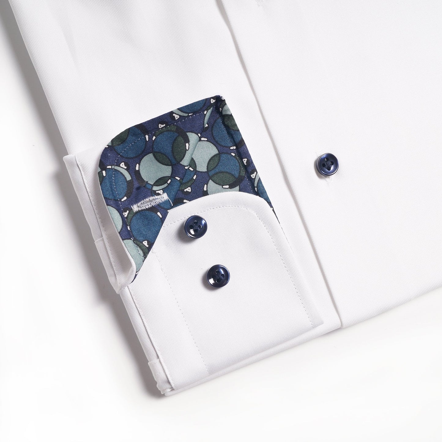 - Blue Circles Trim Insert Shirt - White