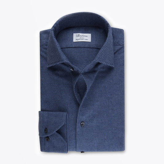 - Slimline Houndstooth Flannel Shirt - Navy