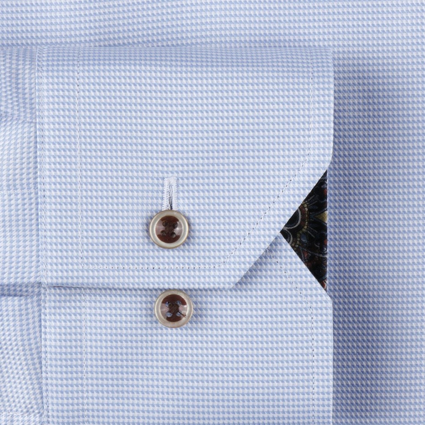 - Slimline Contrast Houndstooth Shirt - Light Blue