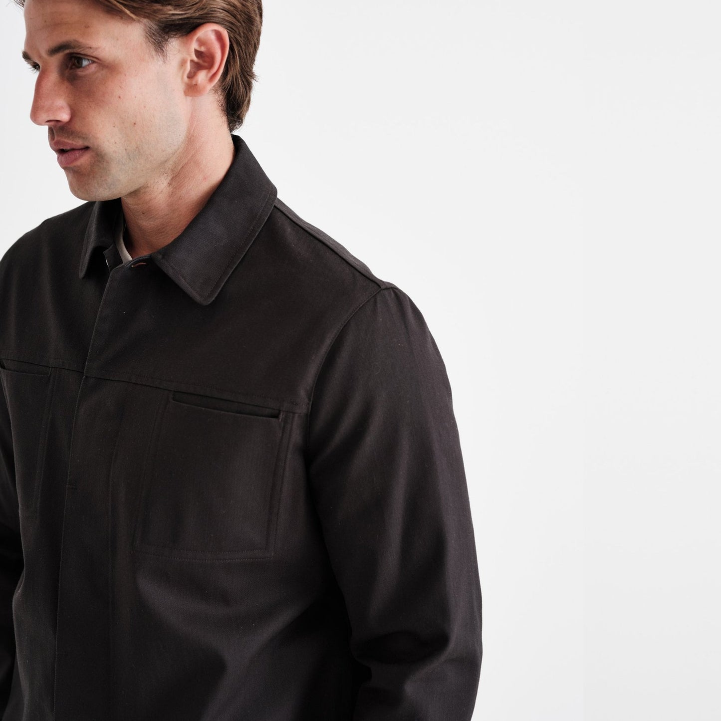 - Waxed Herringbone Jacket - Black