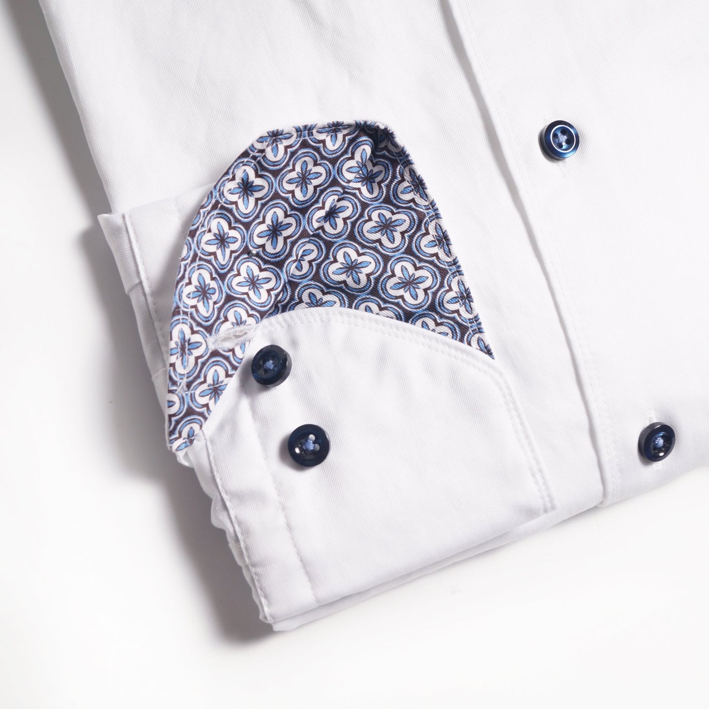 - Slimline Contrast Mosaic Inlay Shirt - White