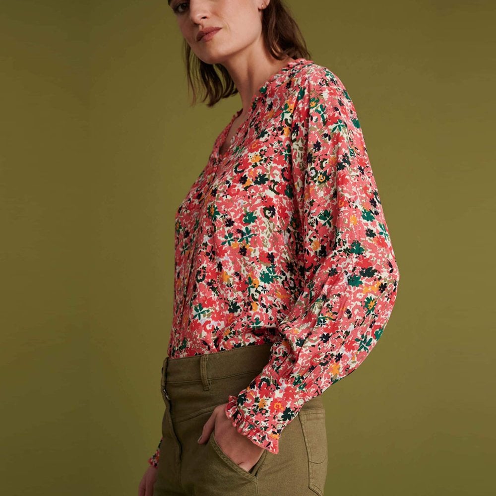 - Abstract Floral Print Blouse - Pink/Multi