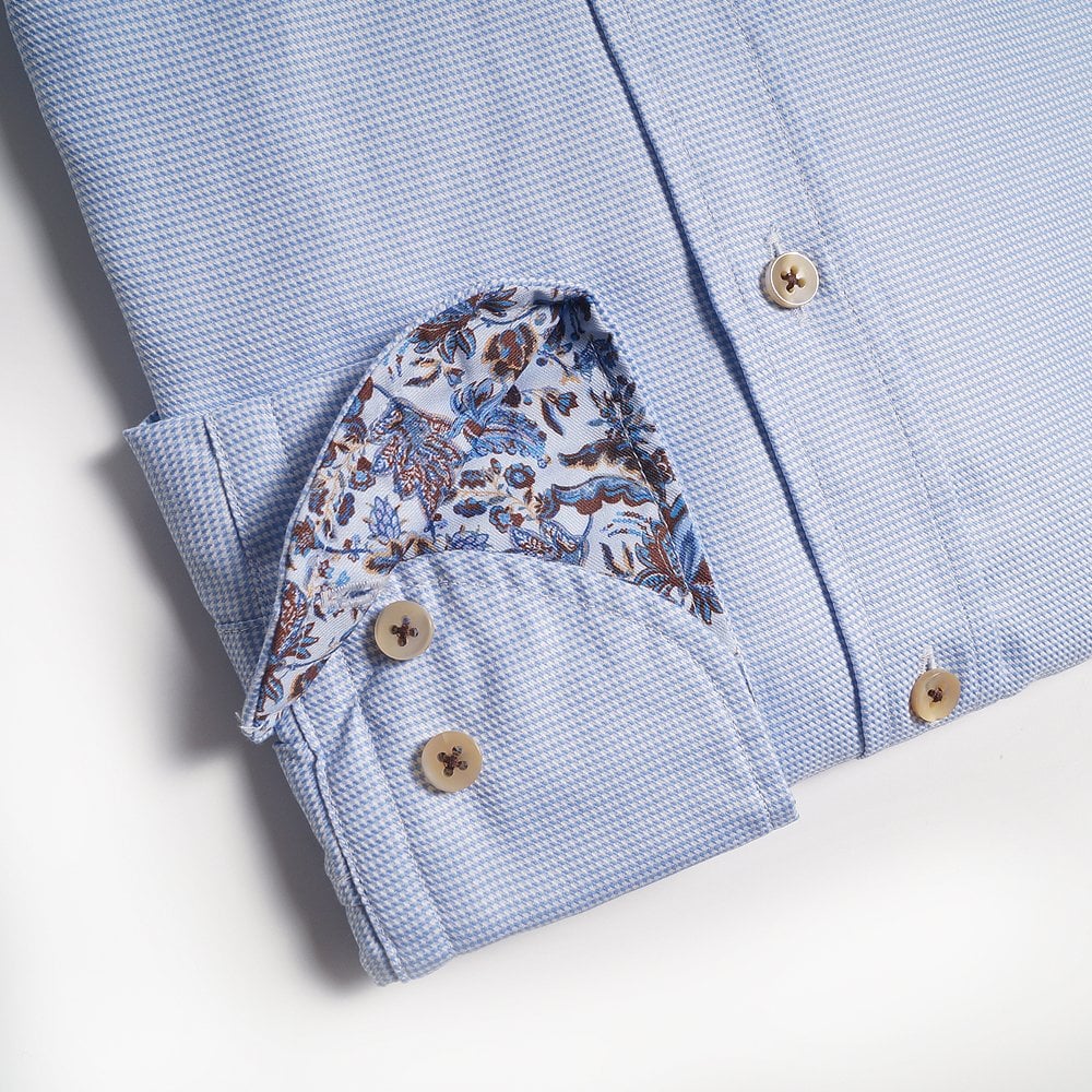 - Slimline Micro Houndstooth Shirt - Light Blue