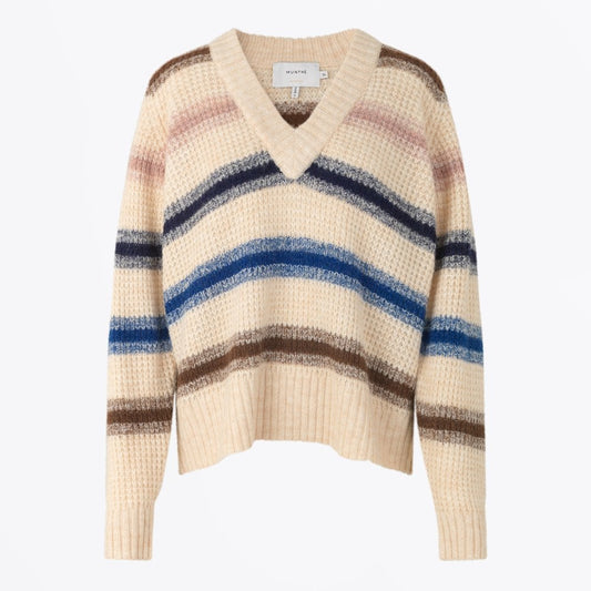 - Rana - Multi-Stripe Knit Sweater - Cream/Multi
