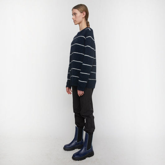 - Stripe Knit Pullover - Navy