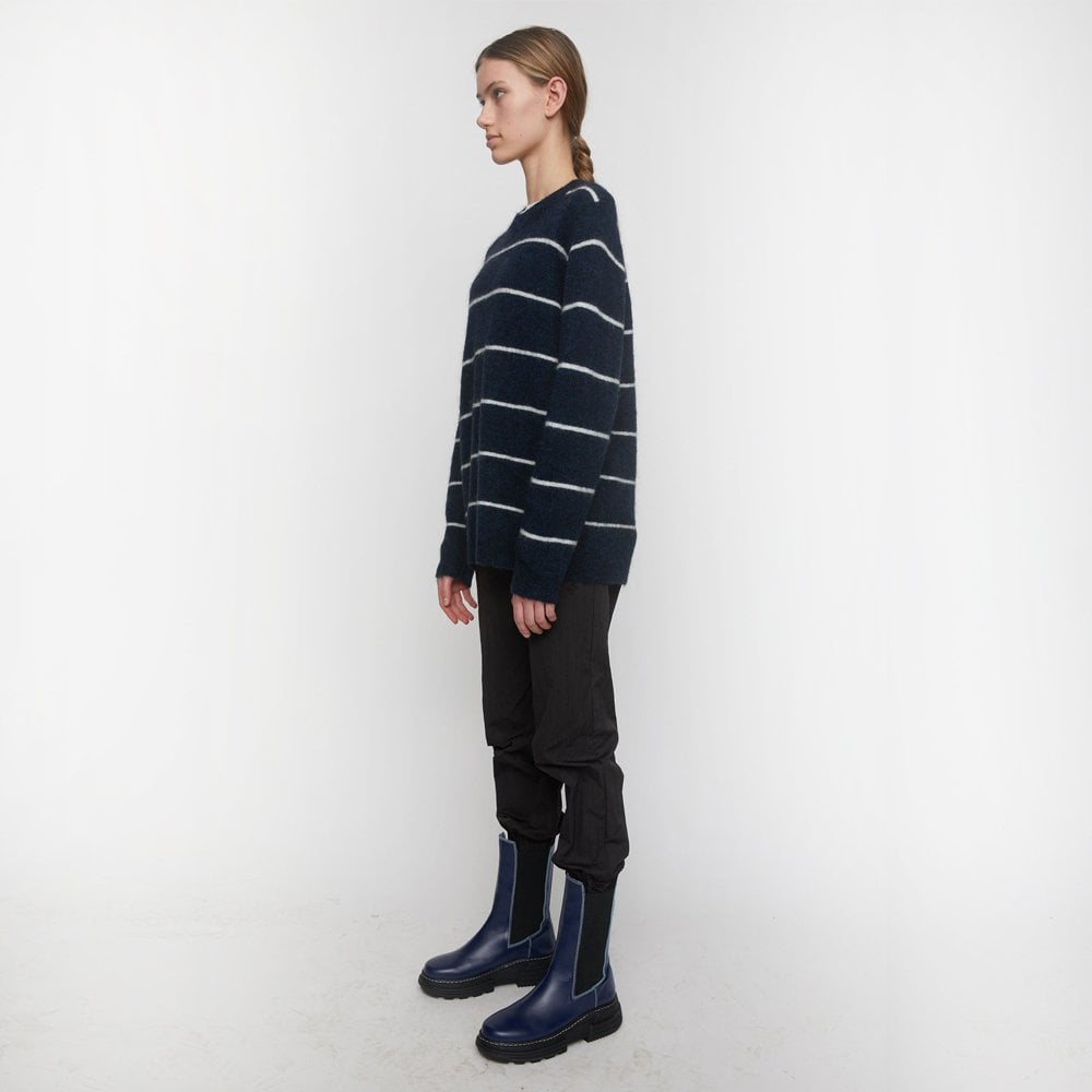 - Stripe Knit Pullover - Navy