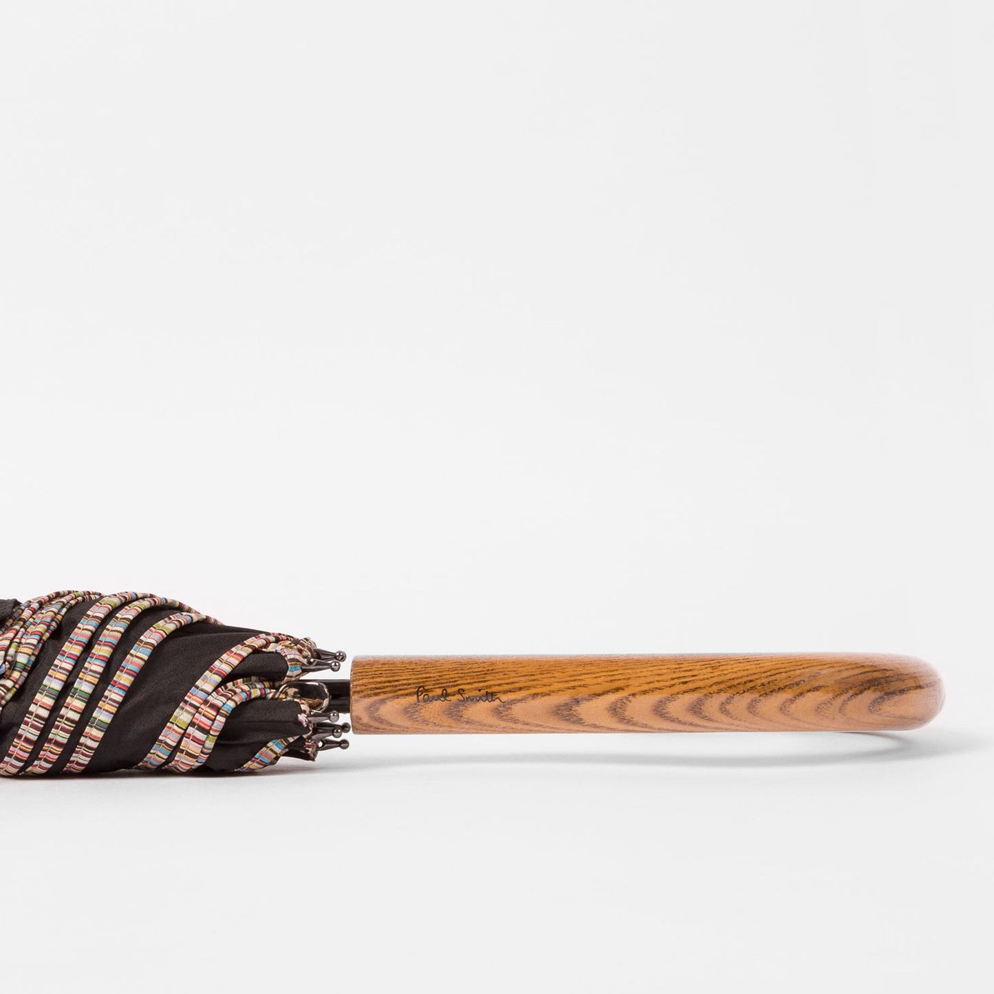 - Signature Stripe Border Walker Umbrella With Wooden Handle - Black