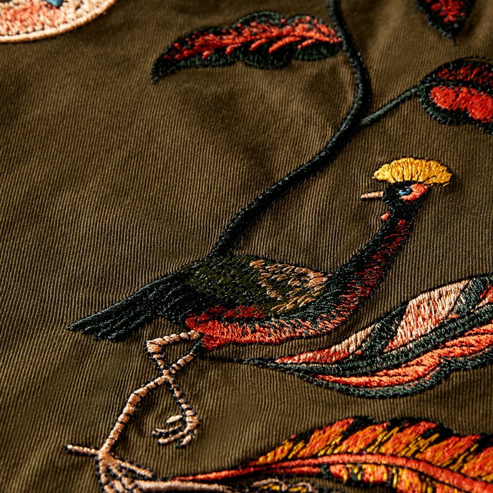 - Embroidered Worker Shirt - Khaki Green