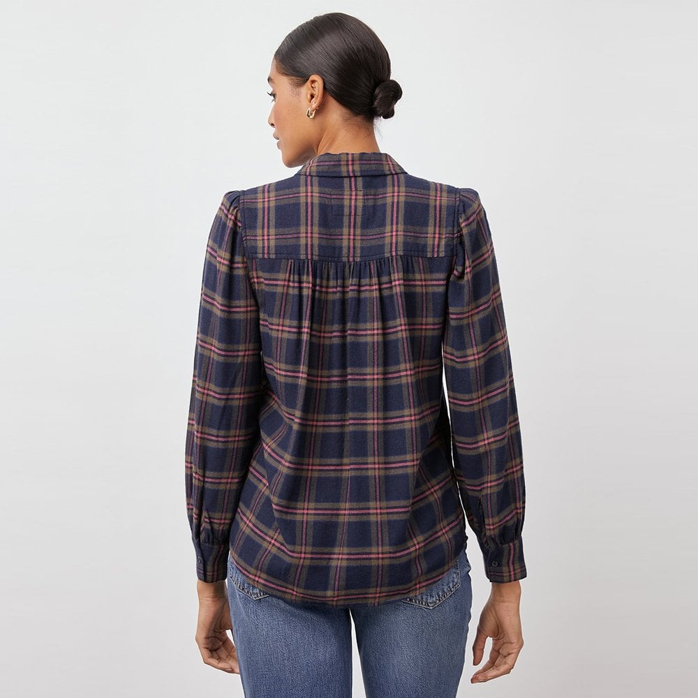 - Angelica - Flannel Plaid Shirt - Navy/Pink