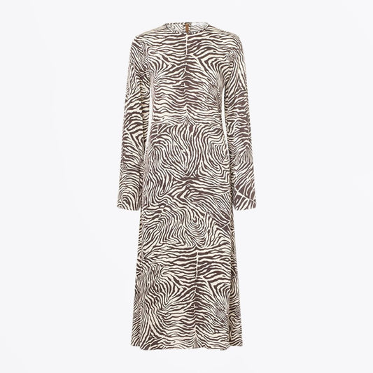 - Zebra Print Midi Dress - Brown/Off-White