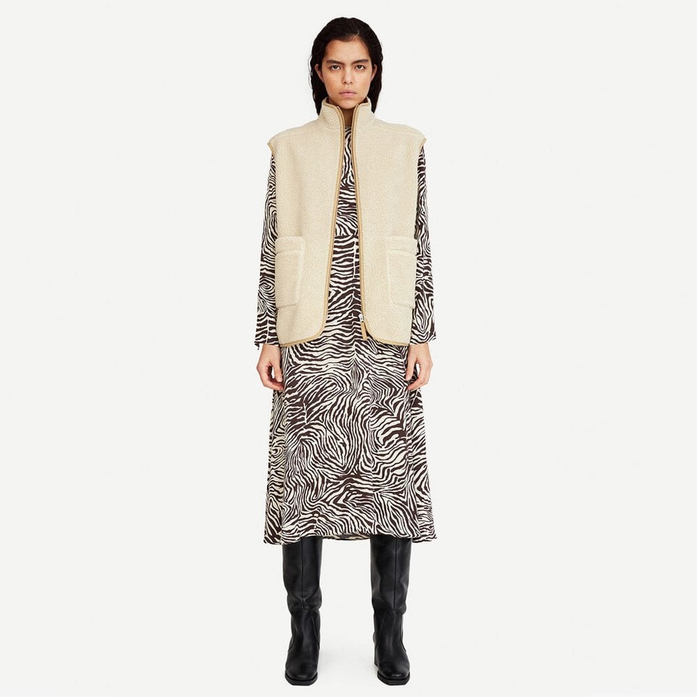 - Zebra Print Midi Dress - Brown/Off-White