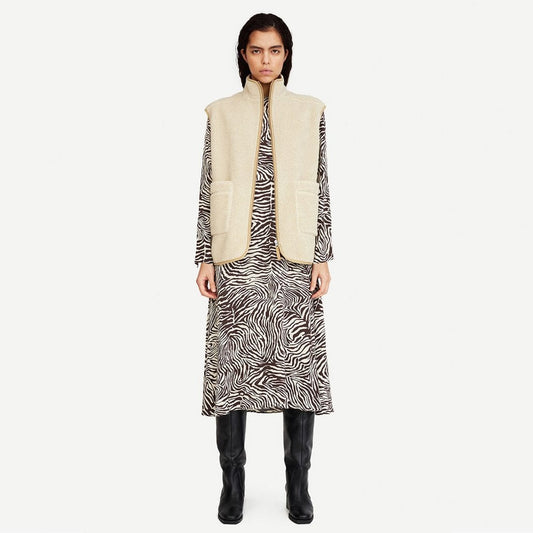 - Zebra Print Midi Dress - Brown/Off-White