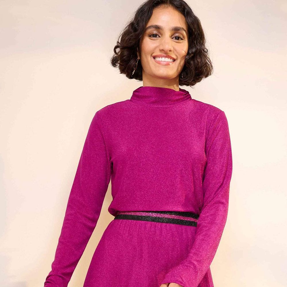 Metallic Shimmer Turtleneck - Pink