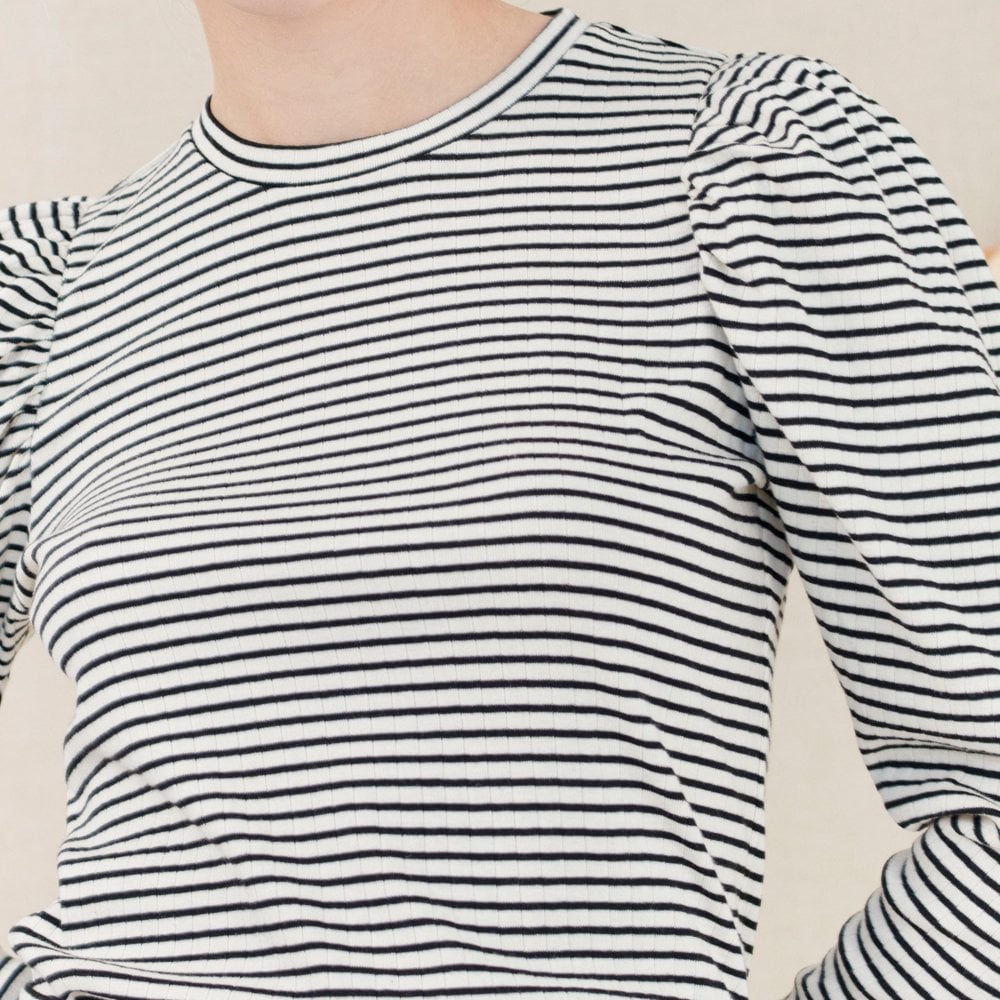 Nikolaz - Puff Sleeve Stripe Top - Black/White
