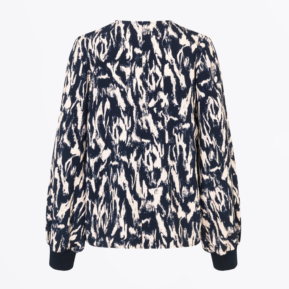 - Cyrene - Abstract Print Blouse - Navy/White