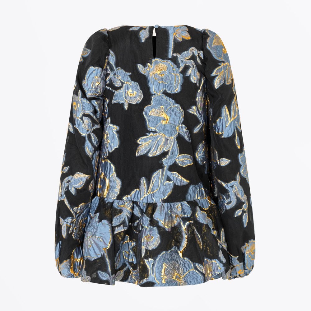 Jenny - Peplum Floral Top - Blue/Black