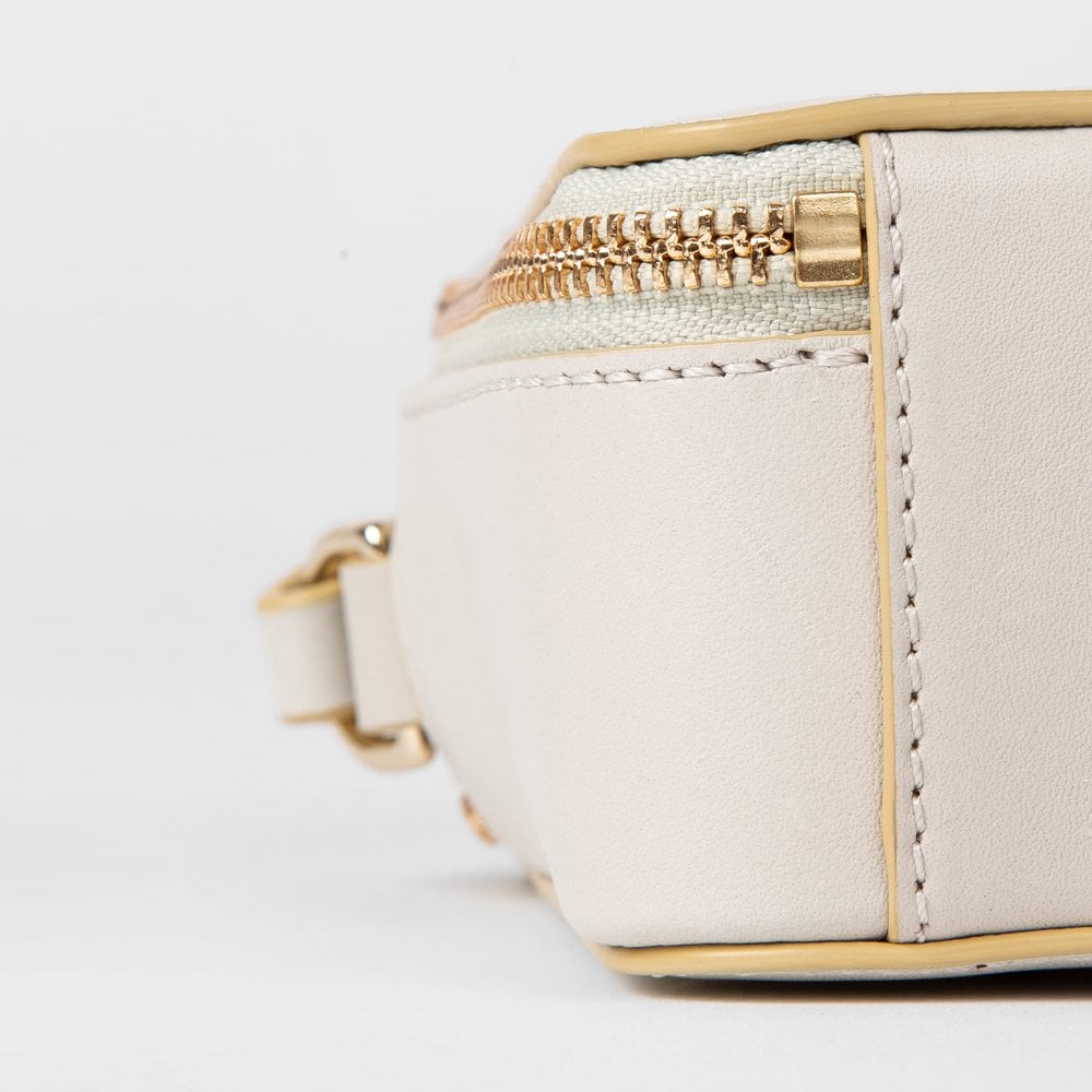 Leather Cross Body Bag With Emboss - Cream