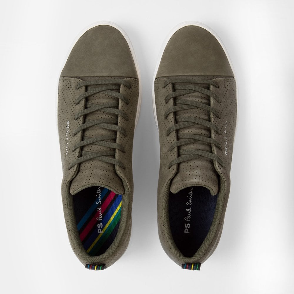 - Perforated Leather 'Lee' Trainers - Khaki