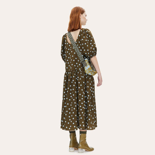 - Amelia - Polka Dot Midi Dress - Khaki