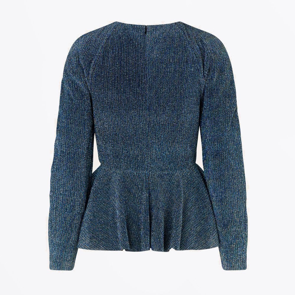 - Tyra - Metallic Peplum Top - Blue