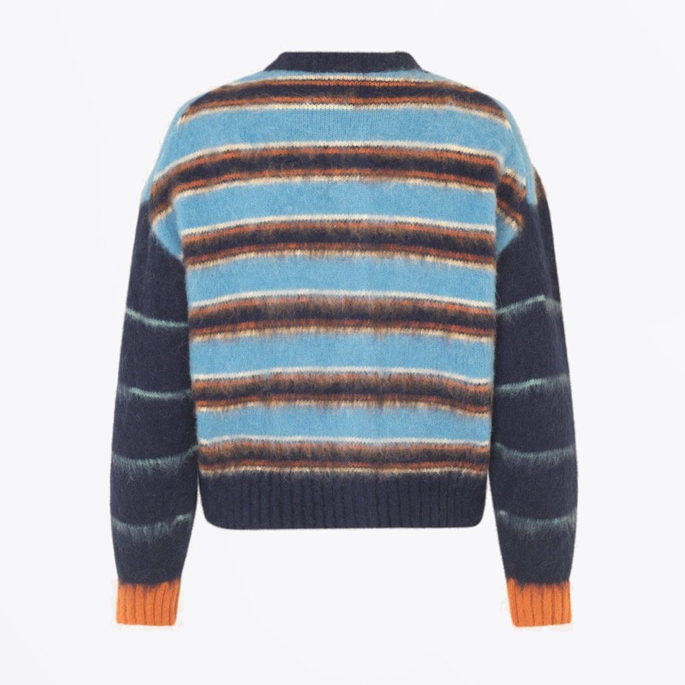 - Ash - Stripe Knit Cardigan - Blue