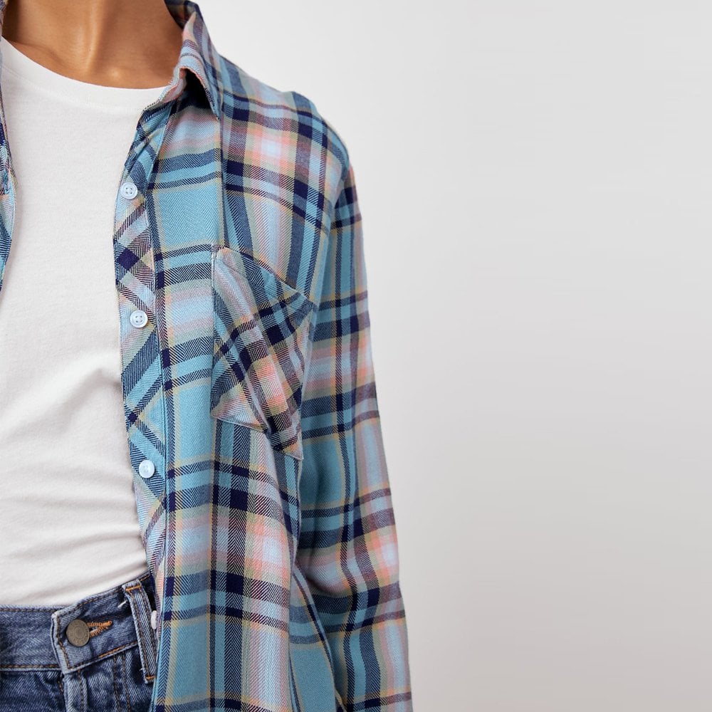 - Hunter - Check Shirt - Teal/Peach/Navy