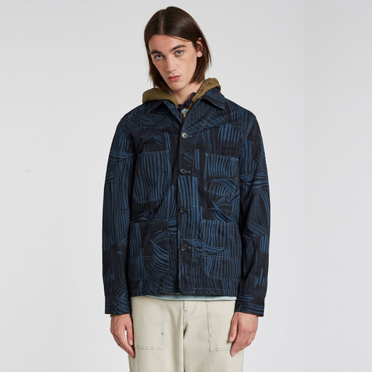 - 'Twisted Stripe' Cotton Chore Jacket - Navy/Blue