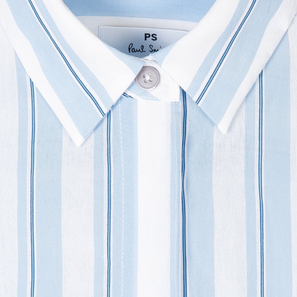 - Button-Back Stripe Shirt - Blue/White