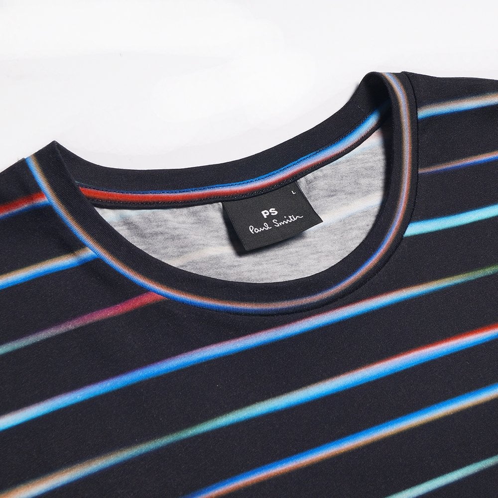 - 'Mini Stripe' Print Cotton T-Shirt - Navy