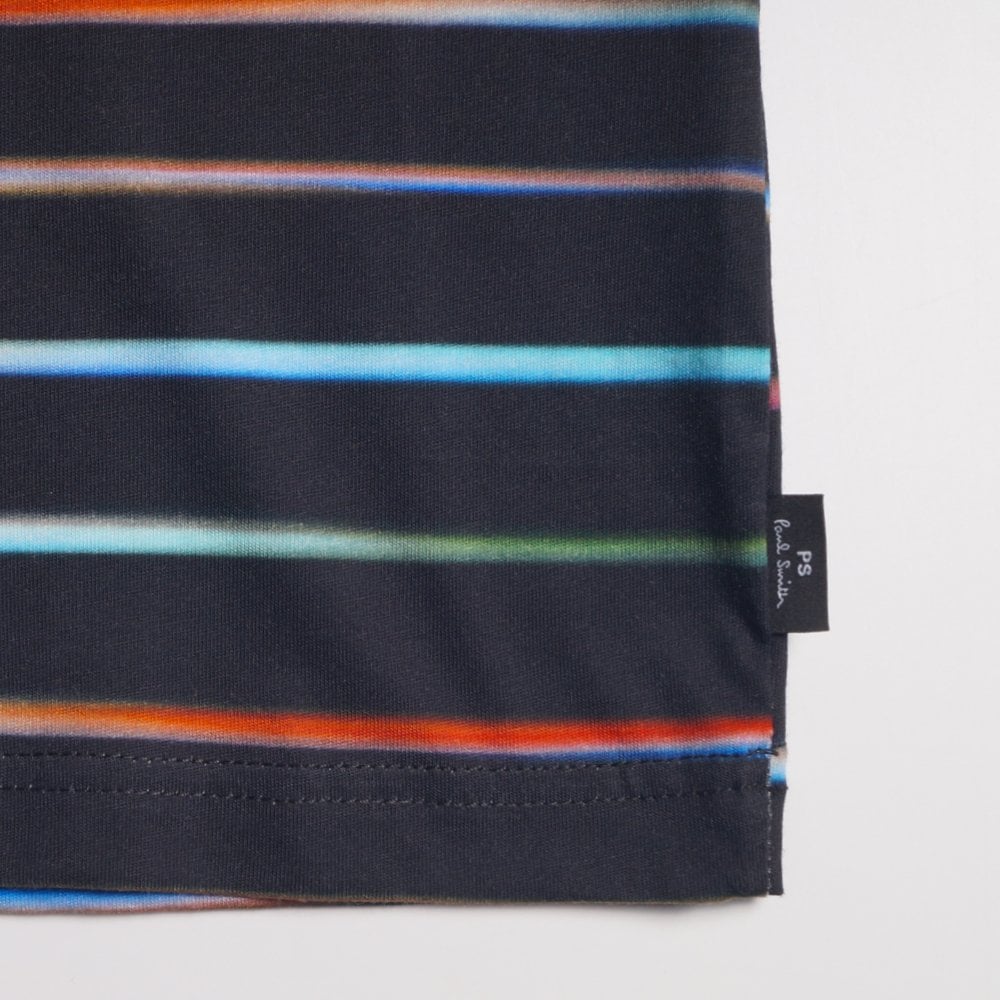 - 'Mini Stripe' Print Cotton T-Shirt - Navy