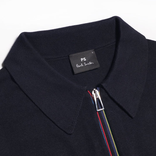 - Zip-Neck Short-Sleeve Polo Shirt - Navy