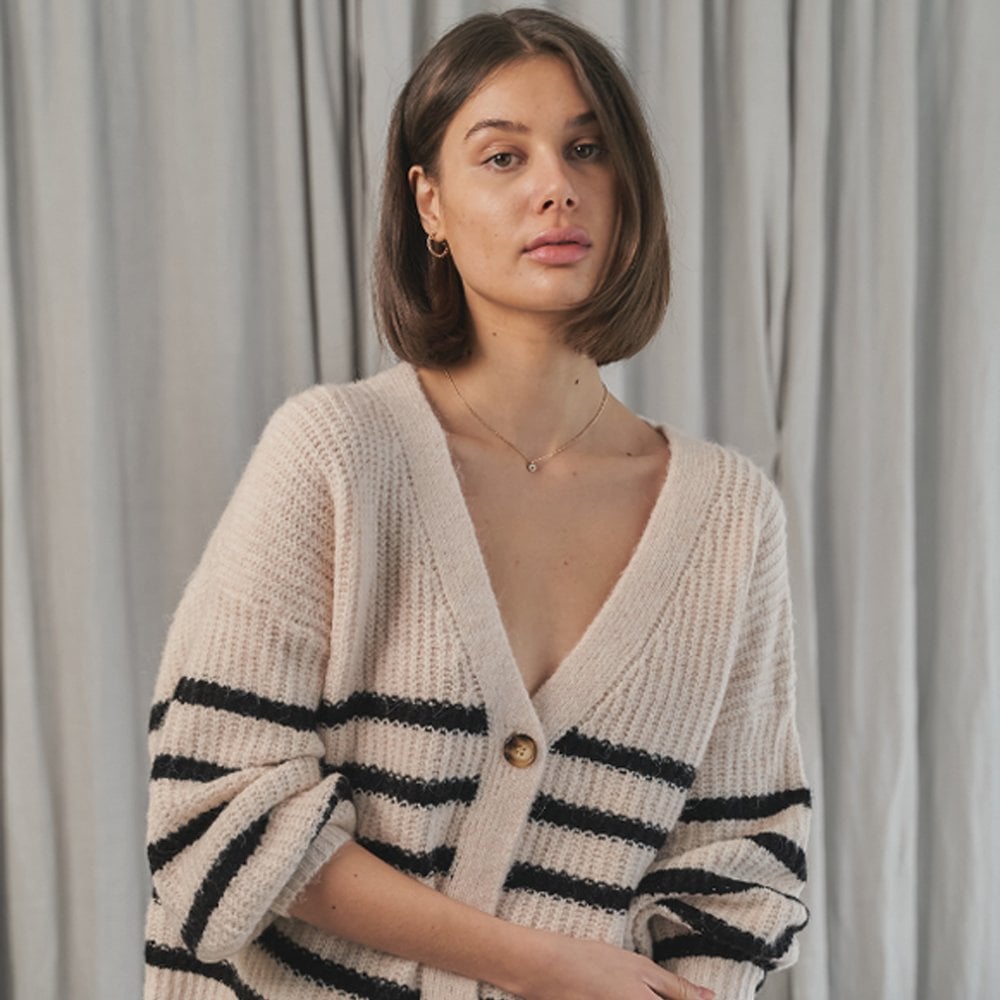 - Alyson - Knit Stripe Cardi - Off-White
