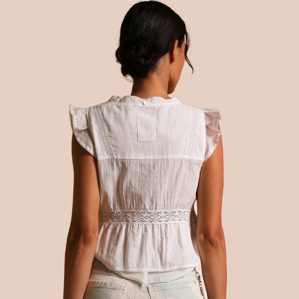 - Solstice - Voile Cap-Sleeve Top - White