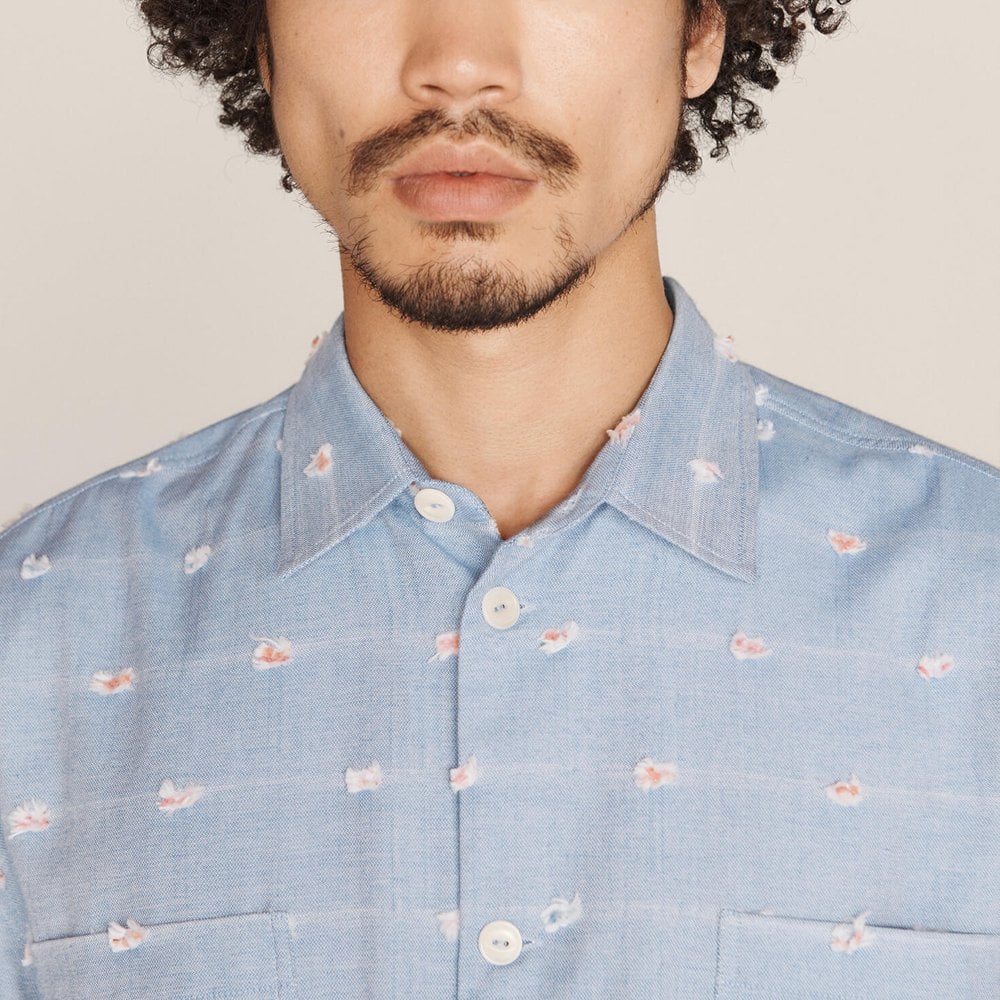 - Cotton Tuft Chambray Shirt - Blue