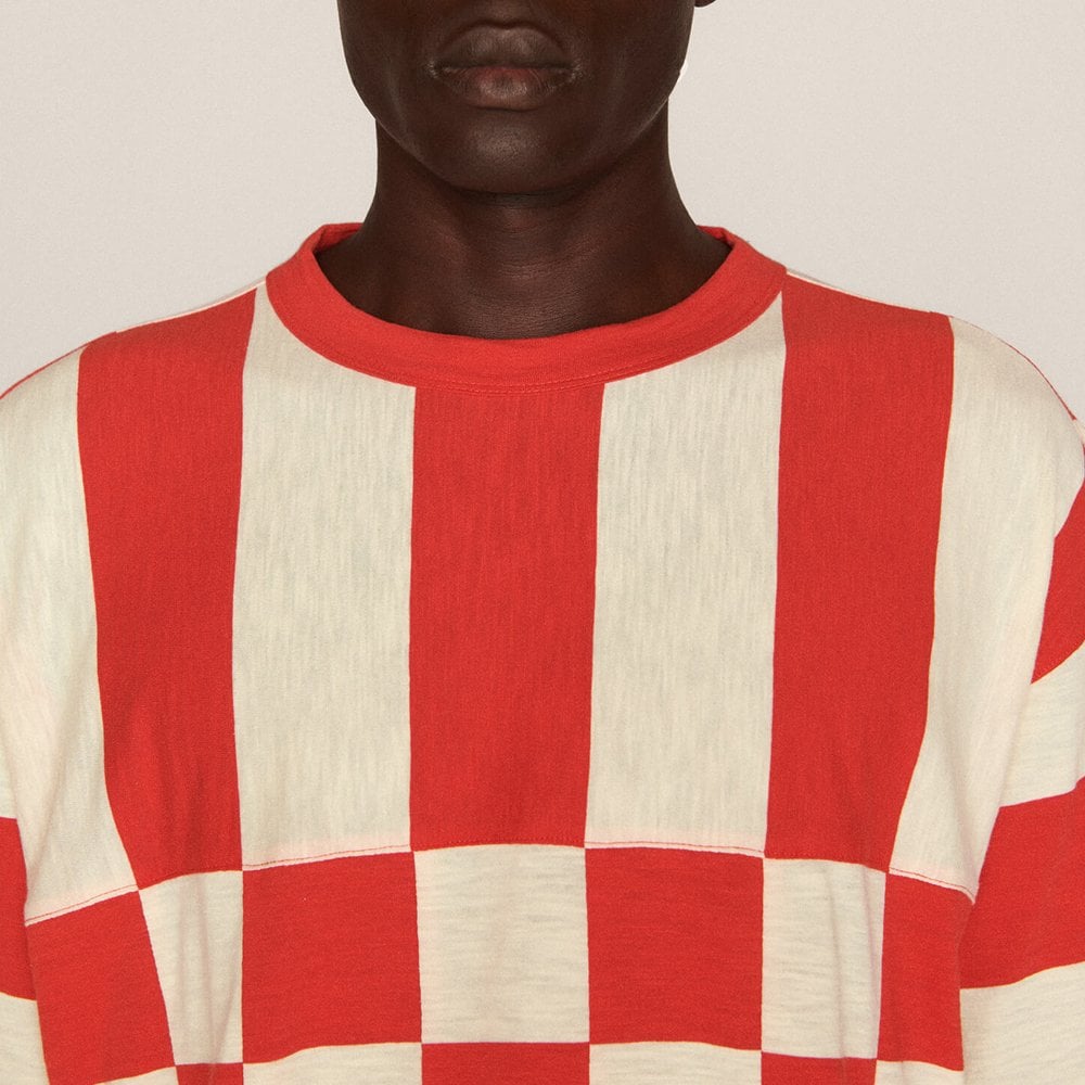 - Cotton Stripe Jersey T-Shirt - Red