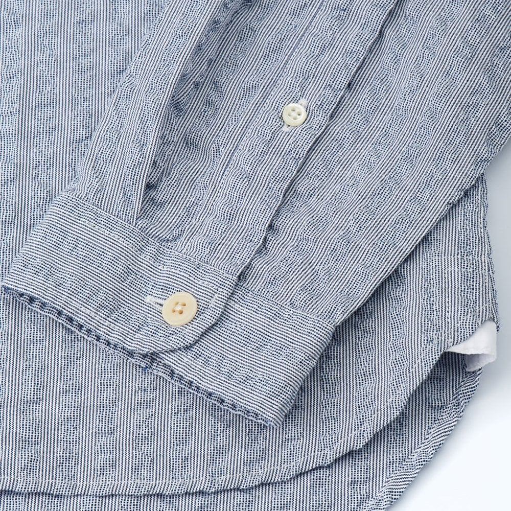 - Grandad - Cotton Seersucker Shirt - Blue
