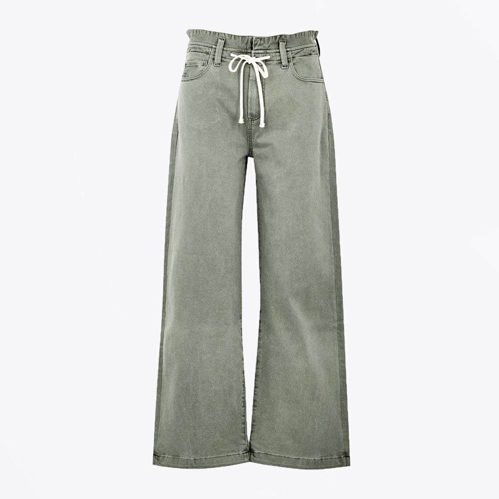 - Carly - Waistband Tie Jeans - Vintage Green