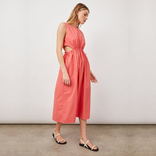 - Yvette - Cotton Midi Dress -  Coral