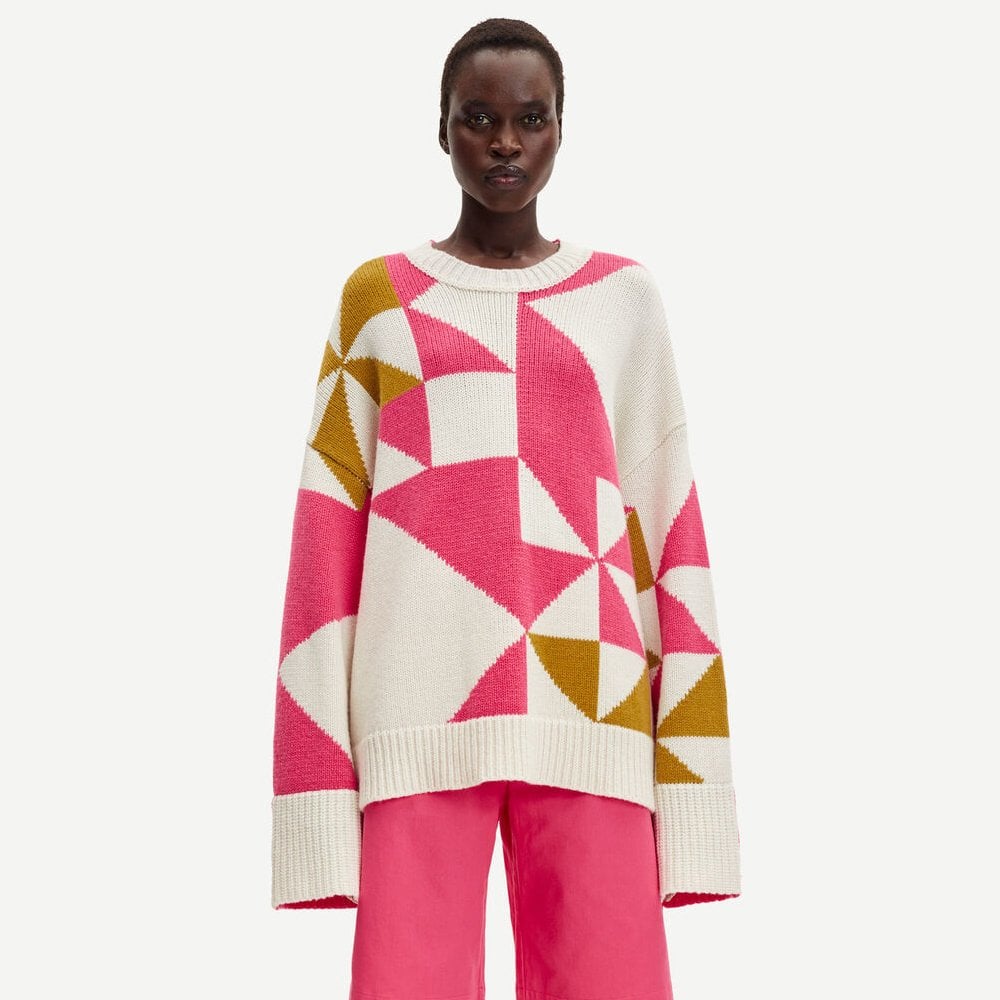 Intarsia Knitted Pullover - Pink