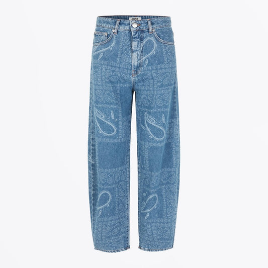 - Paisley Print Denim Jeans - Blue