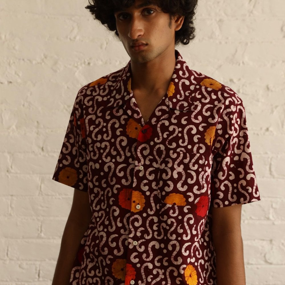 - Lamar Print Shirt - Burgundy/Multi
