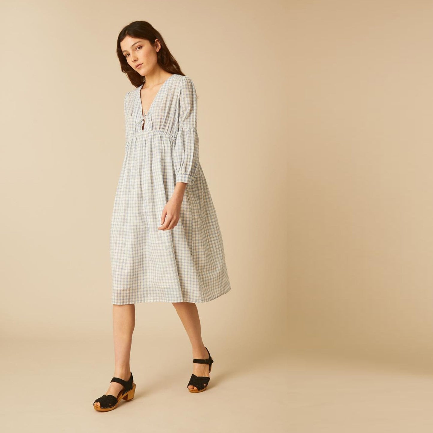 - Rafi Midi Dress - Check Blue