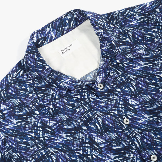 - Abstract Print Big Pocket Shirt - Navy