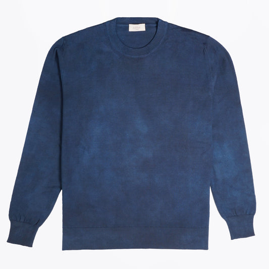 - Tie-Dye Knitted Crew Neck Sweater - Navy