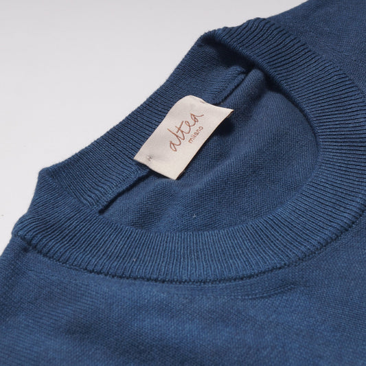 - Tie-Dye Knitted Crew Neck Sweater - Navy