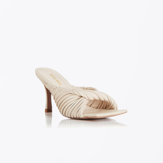 - Flora Mid Heel Leather Shoes - Bone